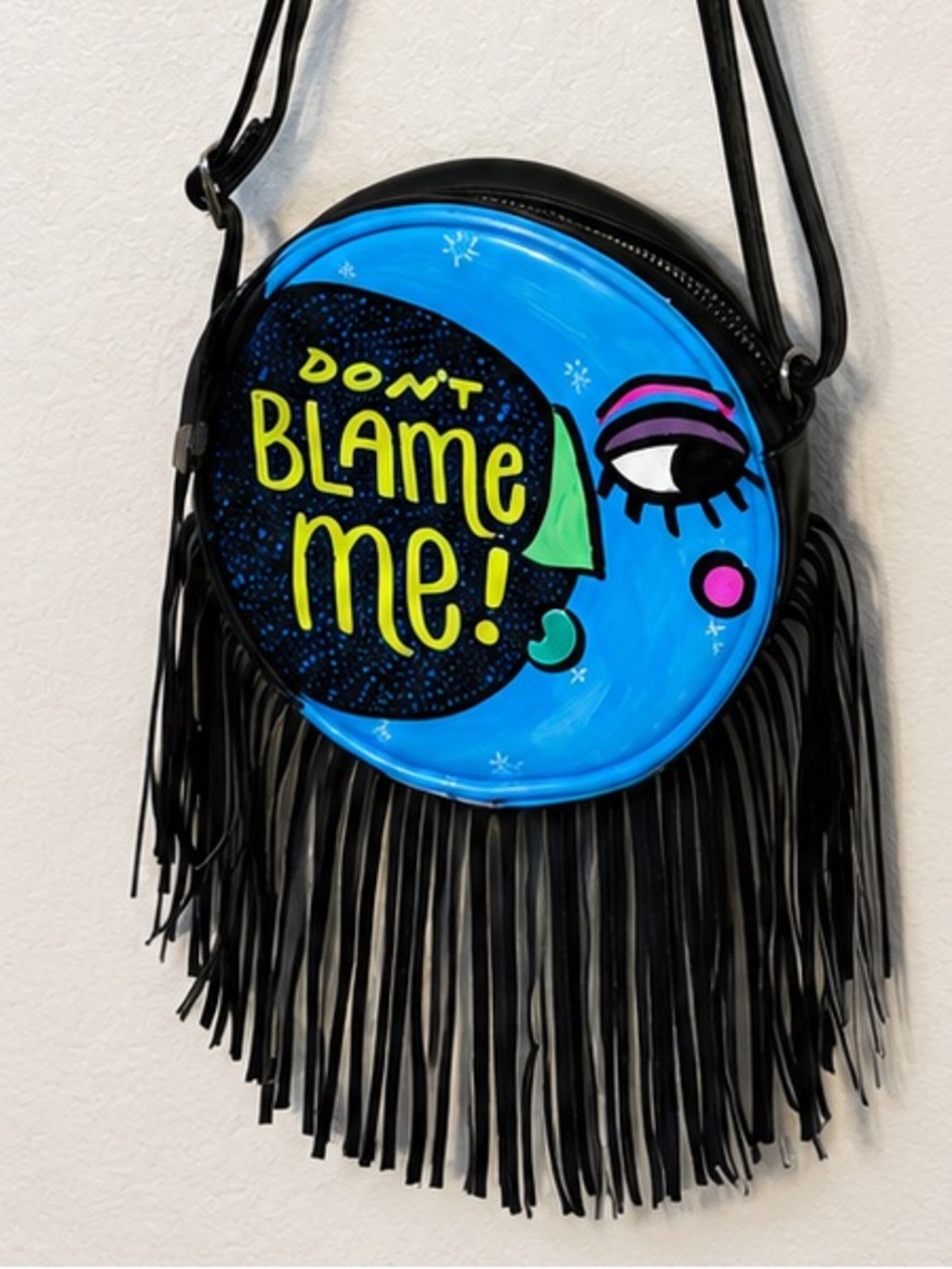 Art Class OOAK Hand Painted Fringe Crossbody Bag by Artist Doramora